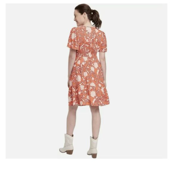 44 Women's Knox Rose Tangerine Orange Botanical Mini Dress - Picture 3 of 4